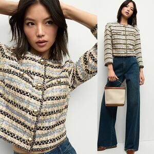 NEW Veronica Beard Metallic Tweed Round-Neck Sumira Jacket Multi Color Size: 4